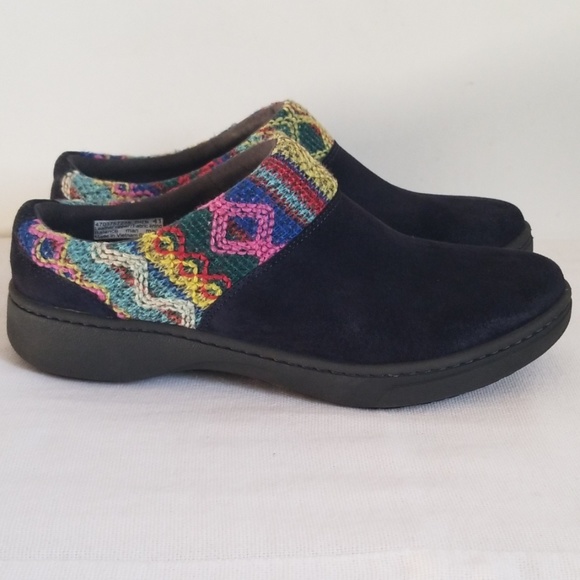 Dansko Shoes - Dansko Blue Suede Crochet Trim Clog Arch Support